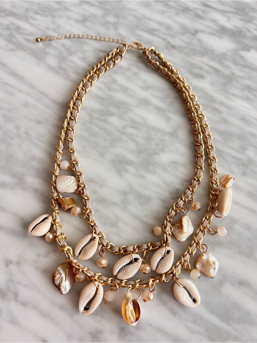 Gold Shell Charm Layered Necklace - White Shells